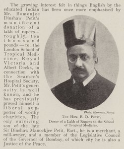The Honourable B D Petit, Donor of a Lakh of Rupees to the School of Tropical Medicine by English Photographer