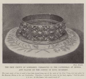 The Iron Crown of Lombardy, preserved in the Cathedral at Monza, and placed on the Coffin of King Humbert by English Photographer