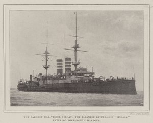 The Largest War-Vessel Afloat, the Japanese Battle-Ship Mikasa entering Portsmouth Harbour by English Photographer