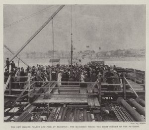 The New Marine Palace and Pier at Brighton, the Mayoress Fixing the First Column of the Pavilion by English Photographer