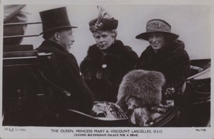 The Queen, Princess Mary and Viscount Lascelles, DSO by English Photographer