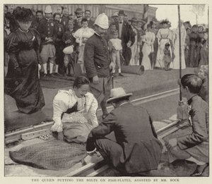 The Queen putting the Bolts on Fish-Plates, assisted by Mr. Bock by English Photographer