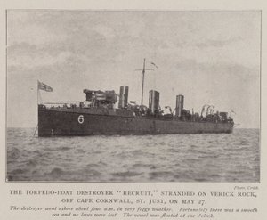 The Torpedo-Boat Destroyer Recruit, stranded on Verick Rock, off Cape Cornwall, St Just, on 27 May by English Photographer