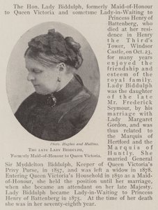 The Late Lady Biddulph, Formerly Maid-of-Honour to Queen Victoria by English Photographer