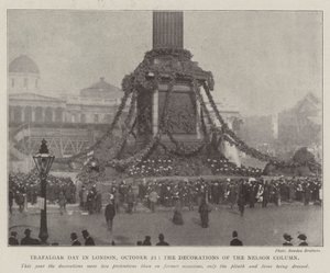 Trafalgar Day in London, 21 October, the Decorations of the Nelson Column by English Photographer