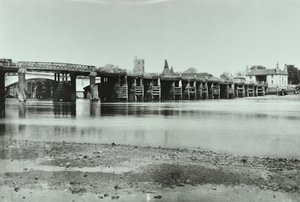 View of Old and New Putney Bridges with Oast House and All Saints Church in Background, 1885 by English Photographer