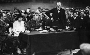 Winston Churchill during a speech in Enfield, England by English Photographer