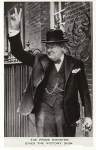 Winston Churchill making the Victory sign outside 10 Downing Street, June 5 by English Photographer