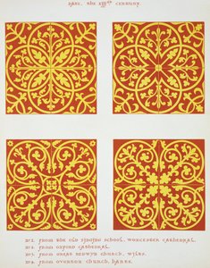 13th century tile designs, illustration from Specimens of Tile Pavements, Drawn from Existing Authorities, by Henry Shaw, 1858 by English School