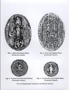 14th century Seals of the French and English Nations, illustration from 