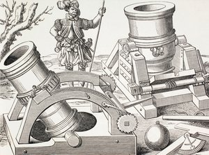 16th Century Mortars on Moveable Carriages, c.1880 by English School