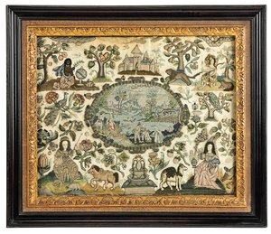 A Charles II Needlework Picture of Africa and the New World, c.1660-70 by English School