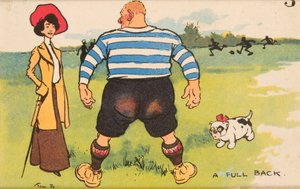 A Full Back, mounted postcard by English School