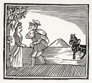 A Gentleman going to consult with Mother Bunch, illustration from Chap-books of the Eighteenth Century by John Ashton, pub. 1882 by English School