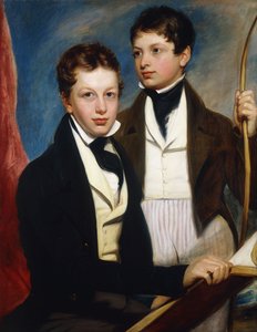 A Group Portrait of the Musgrave Morris Boys, One Seated Half-Length in a Dark Jacket, Holding a Book, the Other Standing Three-Quarter Length in a Dark Jacket, Holding a Bow