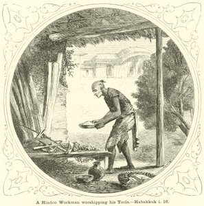 A Hindoo Workman worshipping his Tools by English School
