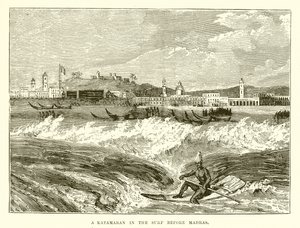 A Catamaran in the Surf before Madras by English School