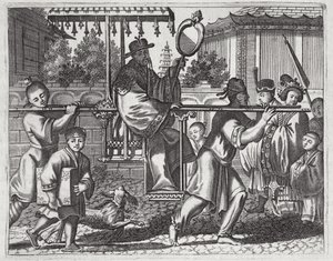 A Mandarin in a Sedan Chair, illustration from a description of Embassies to China, 1690 by English School