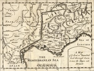A Map of the Route Hannibal took through Gaul and over the Alps into Italy