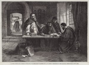 A Monk instructing others in the Art of Illumination by English School