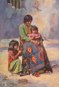 A Navajo Indian squaw and children by English School