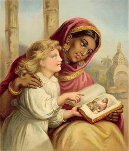 A Scripture Lesson - Indian Girl Teaching an English Child by English School