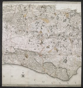 A Topographical Map of the County of Sussex, divided into Rapes, Deanries, and Hundreds. Planned from an actual Survey by a scale of one inch to a statute mile by English School