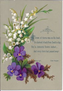 A Victorian Greeting Card of Violets and Snowdrops (c.1880) by English School
