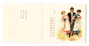 A Victorian Greeting Card of a Gentleman with Two Maids by English School
