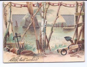 A Victorian greeting card of sailing ships seen through a gauze screen, c.1880 by English School