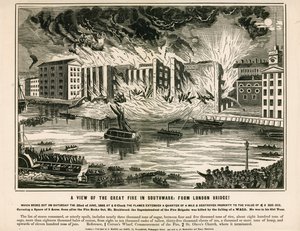 A View of the Great Fire in Southwark, from London Bridge by English School