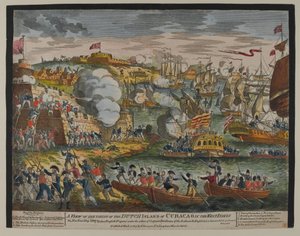A View of the Taking of the Dutch Island of Curacoa in the West Indies, 1st January 1807, published by G. Thompson in 1807 by English School