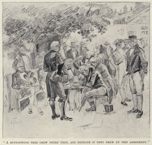 A buttonwood tree grew there then, and beneath it they drew up this agreement by English School