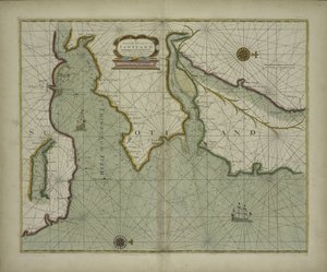 A Chart of the East Coast of Scotland from a Sea-Atlas Containing an Hydrographical Description of Most of the Sea-Coasts of the Known Parts of the World by Samuel Thornton, 1707 (hand coloured print) by English School