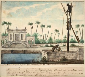 A colonial garden showing irrigation, c.1787 by English School