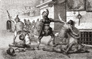 A Combat Between Gladiators in Ancient Rome, from Ward and Lock