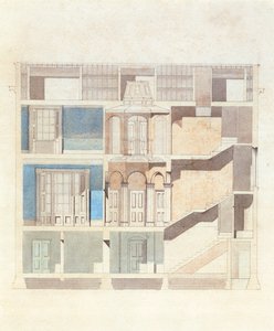 A cross section design for a classical town house interior by English School