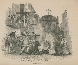 A Crowd Stoking a Bonfire in Front of Temple Bar by English School