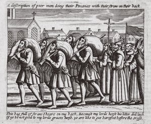A description of poor men doing their Penance with their straw on their back, illustration from Acts and Monuments by John Foxe, ninth edition, pub. 1684 by English School