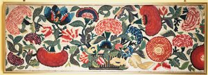 A Felt and Applique Panel with Embroidered Silk Highlights Depicting Carnations, Tulips & Other Flowers Overflowing from a Basket Against an Ivory Wool Ground by English School