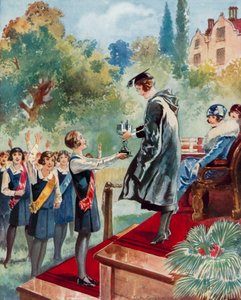A fourth form triumph: a schoolgirl being presented with a trophy by English School