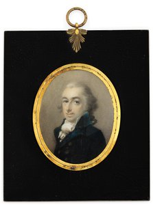 A gentleman called Pryce Edwards in blue coat, white cravat and powdered wig