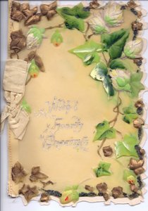 Greeting Card with Gold and Green Embossed Ivy and a Beige Bow by English School