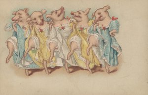 A Group of Pigs Dancing in a Line by English School