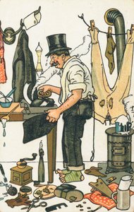 A Man Ironing His Clothes by English School