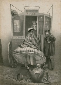 A Man Slips on the Cobbled Street and Sees Up the Dress of a Woman Climbing into a Carriage by English School