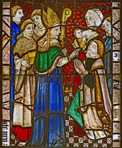 A panel in the east window depicting Confirmation by English School