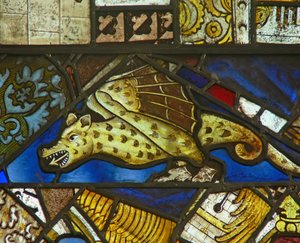 A panel in the east window depicting a dragon