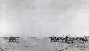 A Patrol of 14th Hussars with Commanding Officer Lieutenant Colonel R.W. Hewitt DSO Approaching to Take Turkish Surrender at the Surrender of Kazimain, March 11th 1917 by English School