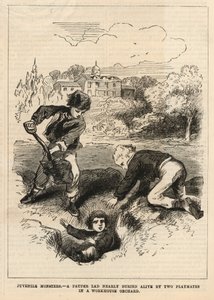 A Pauper Lad Nearly Buried Alive by Two Playmates in a Workhouse Orchard by English School
